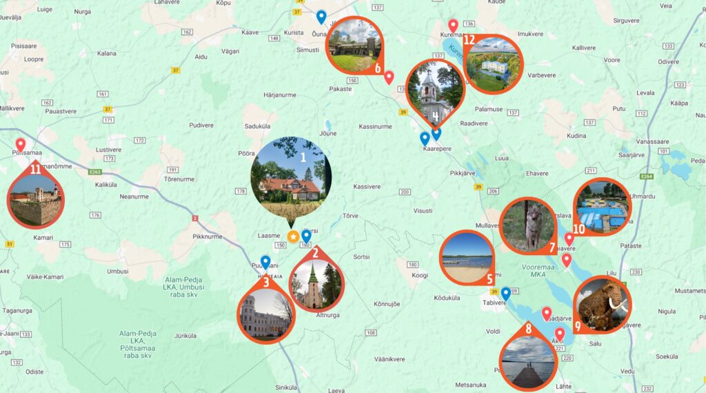 Carte des lieux à visiter autour du Manoir de Kursi